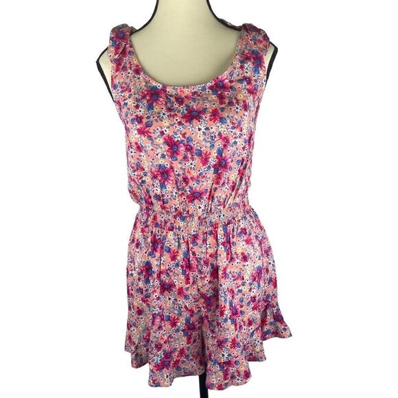BeBop Ruffle Pink Floral Print Romper W/ Allover Print & Ruffled Hem SIZE M - Picture 3 of 8